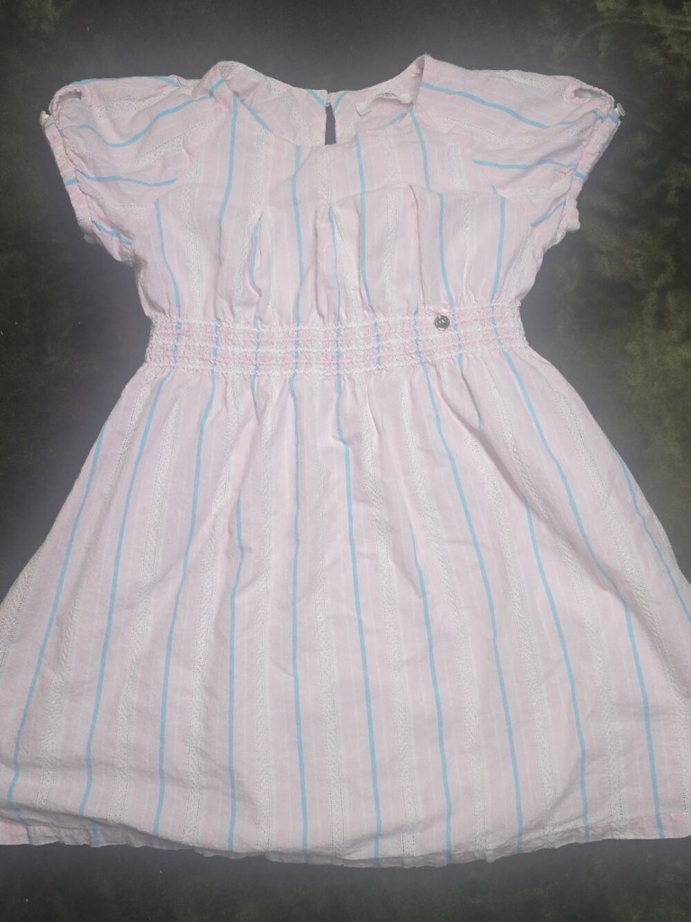 Annil Girls Pink Striped Smocked Waist Dress Size 120/60 (approx 5-6)